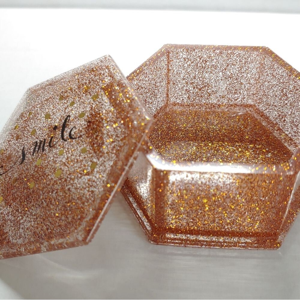 Jewelry Box Hexagon Orange, Silver & Gold Glitter